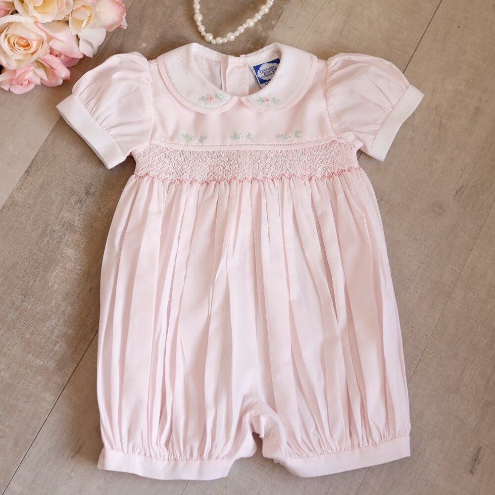 Baby Girl Smocked Pink Romper Friedknit by Feltman Brothers Size 9/12 Month NWT